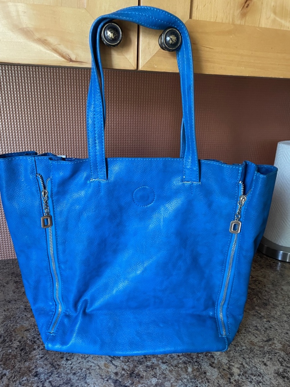 Blue Leather Tote Bag - Women's Shoulder Tote